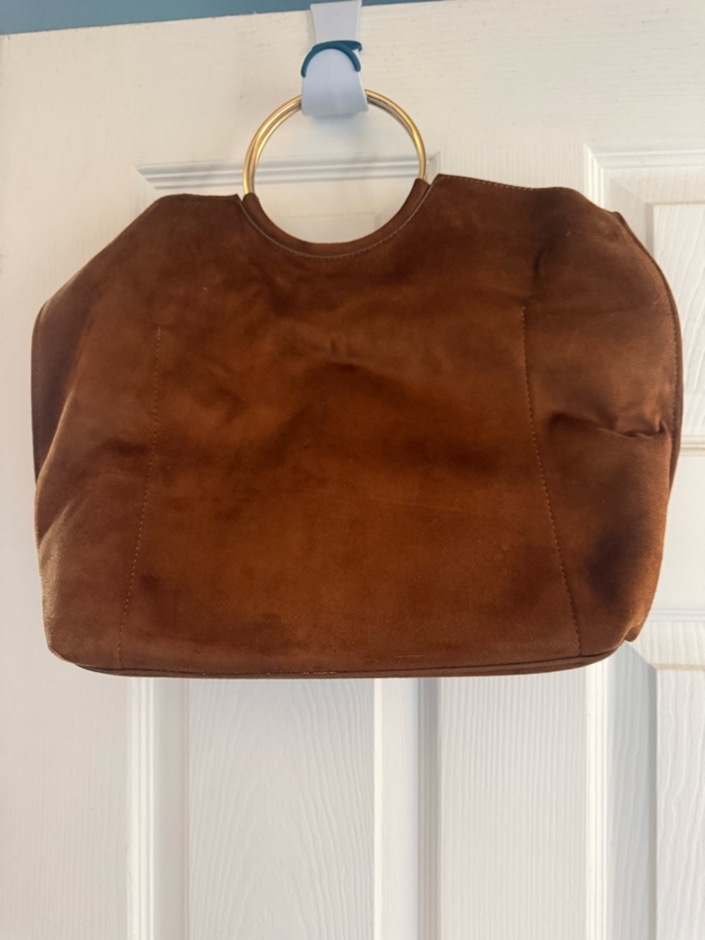 Banana Republic Brown Vegan Suede Shoulder Bag with Gold Ring Handles